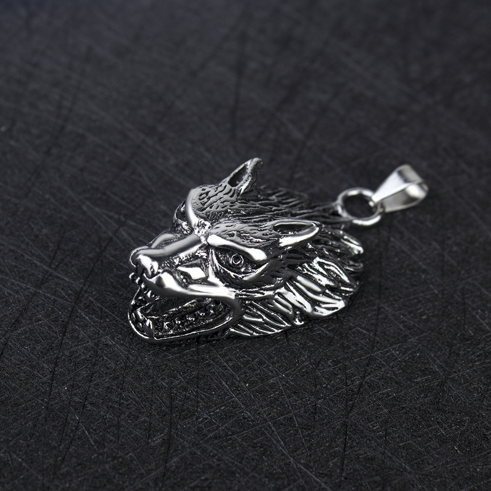 Wolf Head Pendant Necklace Titanium Steel Battle Axe For Men_voghion.com