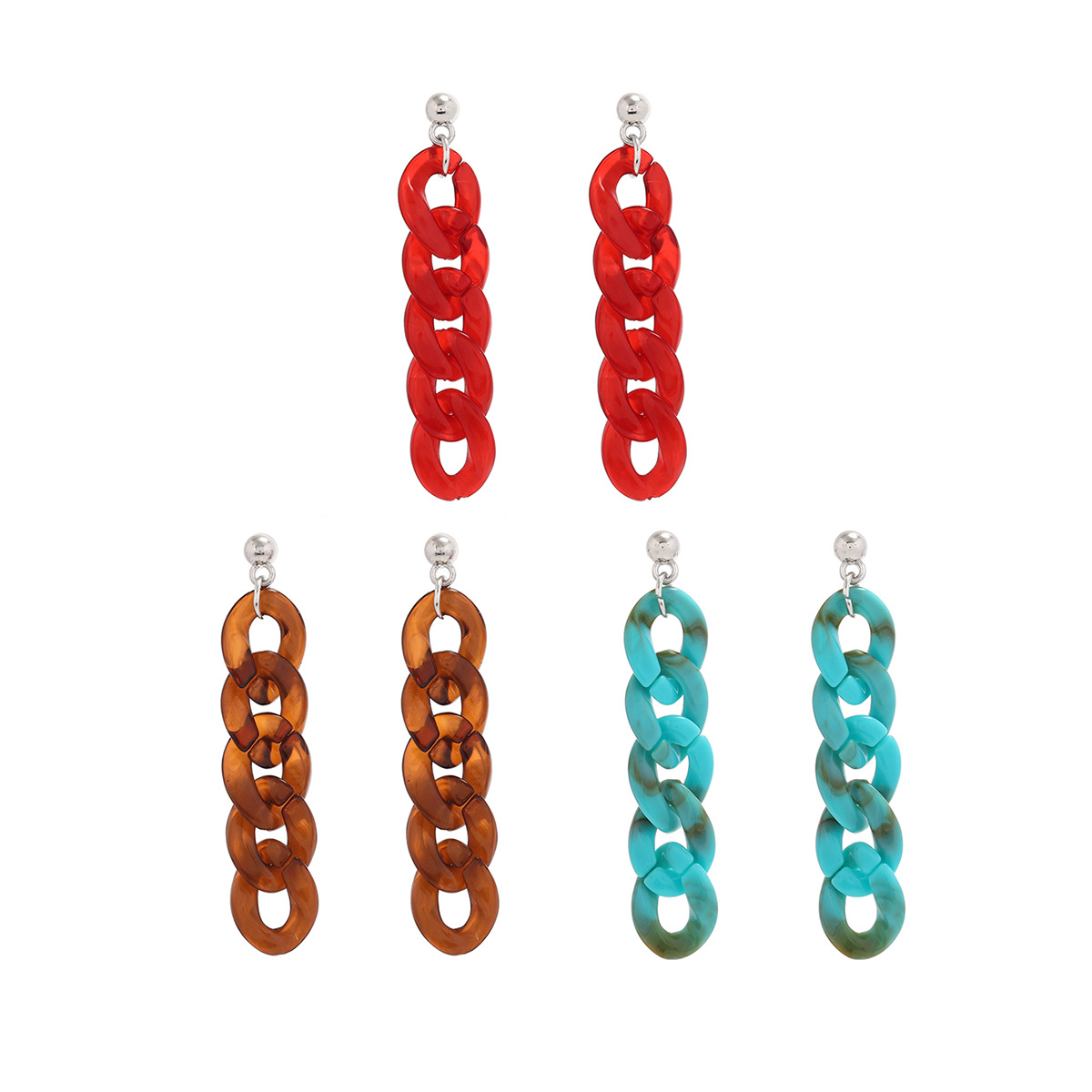 New Simple Multicolor Three-color Acrylic Hanging Ring Tassel Earrings 3 Pairs display picture 1