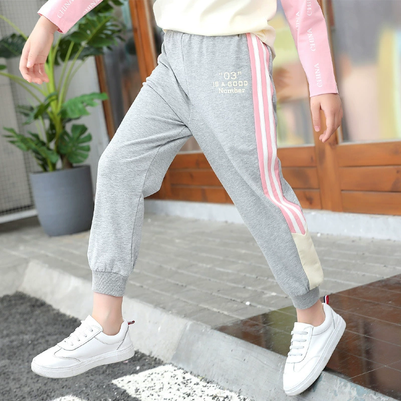 Брюки для девочек, летние детские спортивные повседневные Антимоскитные брюки, тонкие большие детские летние брюки из чистого хлопка, весенне-осенние свободные модные