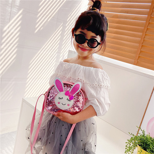 Han edition girls inclined children bag bag, fashion princess baby girl cute little rabbit sequined single shoulder bag