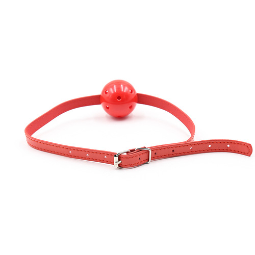 Wholesale Adult Sex Toy Mouth Plug in Red, Hollowed-Out Hard Ball with Narrow Red Leather Pin-Clasp Design – Drop Shipping Available