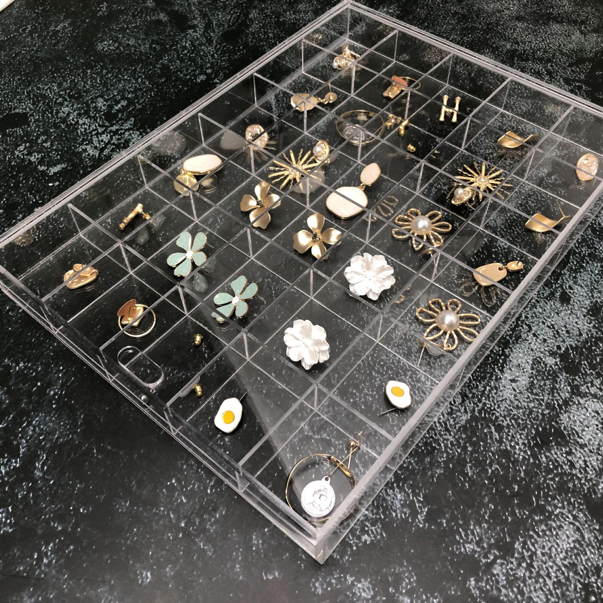 亚克力透明分格展示盒带盖多格子收纳盒耳钉耳环首饰盒防尘