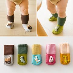 Winter and Spring Ribbed Warm Baby Learning to Walk Socks Doll Dinosaur Car Thick Cute Cartoon Spot Glue Mid-Calf Floor Socks