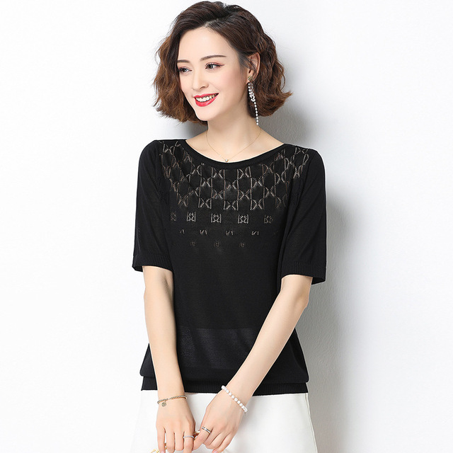 Short sleeve T-shirt women’s summer thin middle-aged half sleeve ice silk T-shirt