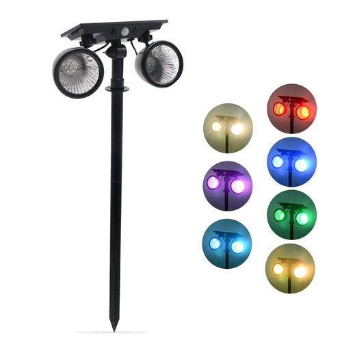Solar ground plug light with solar body sensor spotlight, dual light, dual color outdoor waterproof courtyard lawn light RGB