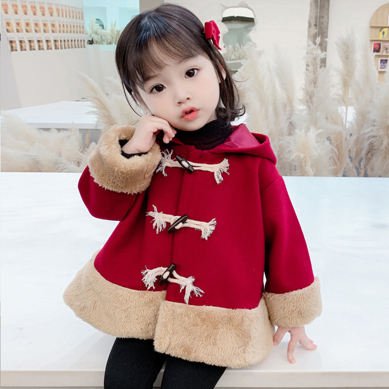 Kids winter 2020 new pattern Daughter Christmas hat Woolen coat Baby lovely thickening Shawl cloak