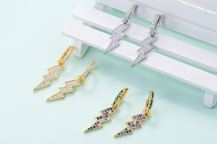 4g Weight Zircon Inlay Material Earrings Classification Fashion Color Zircon Lightning Copper Earrings