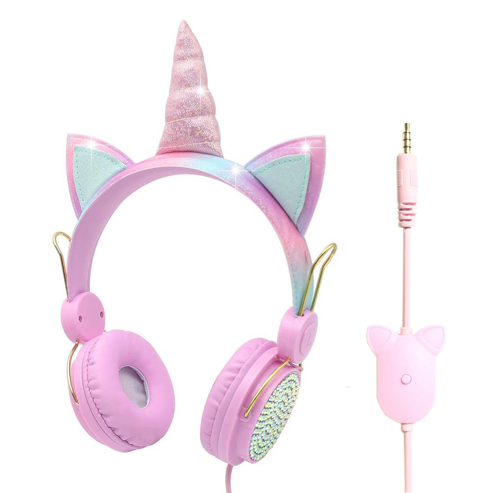 Factory spot headset children's headphones explosions Amazon mobile phone computer universal unicorn headphones with wheat