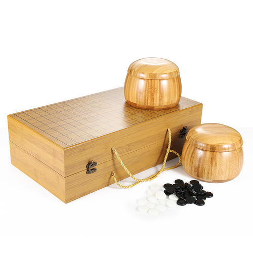 Go board set with foldable and portable design, suitable for adults, beginners, and children, featuring wooden board and black and white checkers