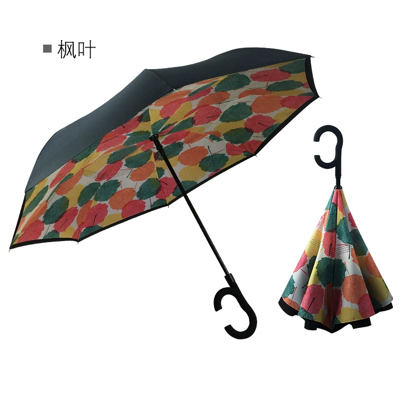 Creative double -layer C -type automatic reverse umbrella avoiding the sun umbrella car fixed rod reverse umbrella ads reverse umbrella