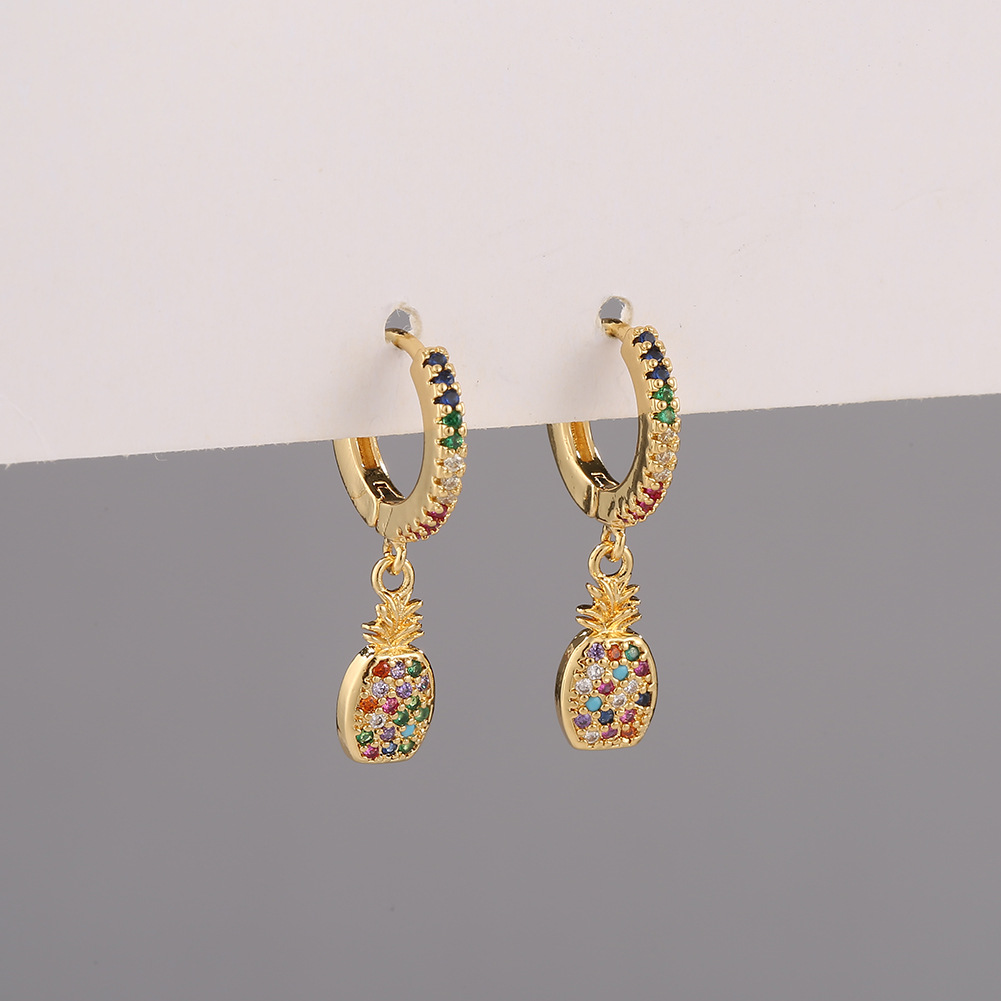 Boucles D&#39;oreilles Ananas Zircon Couleur Cuivre display picture 3