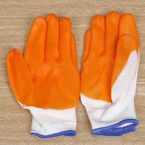 White gauze PVC yellow rubber gloves flat hanging full hanging orange gauze full hanging rubber tendon labor protection gloves two dollar store hot sale
