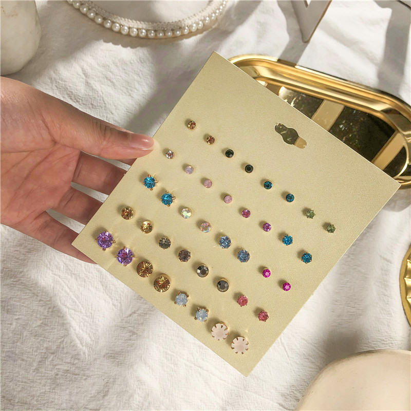 Fashion Simple Mixed Color Earrings Set Multi-color Zircon Rhinestone Earrings Set Korean Earrings Wholesale Nihaojewelry display picture 4