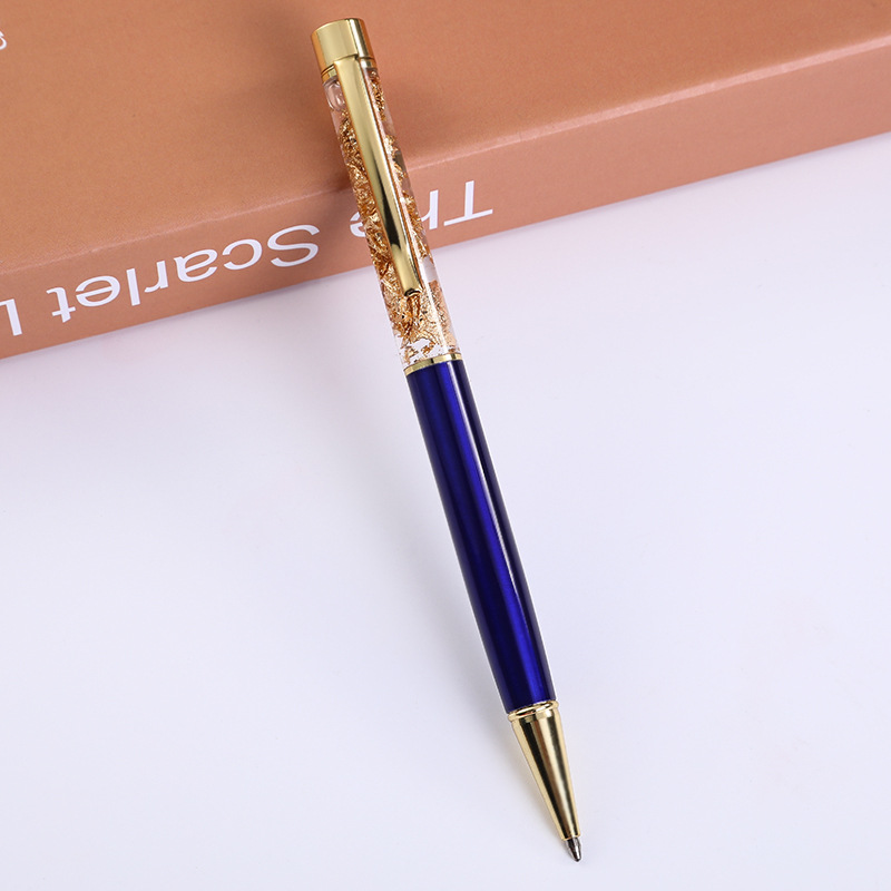 Fábrica en stock lámina de oro bolígrafo de cristal pluma de metal pluma de aceite hoja de oro pluma de aceite mediano bolígrafo de negocios personalización