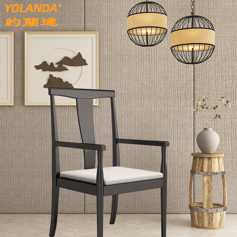 实木餐椅美式椅子复古家用休闲叉背椅新中式靠背椅酒店餐厅餐桌椅|ms