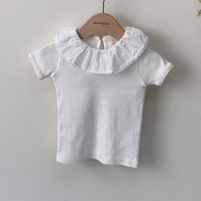[Nuevo] Camiseta de cuello grande de flores para niñas Camiseta de algodón para bebés de verano 7521
