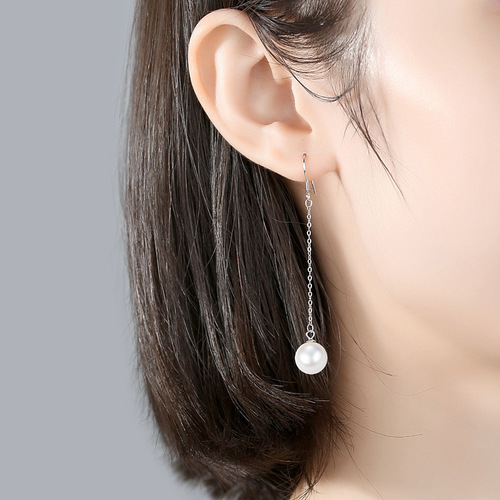 S925 sterling silver tassel cross ear wire long universal ear hook empty tray DIY handmade pearl earring accessories
