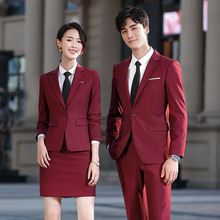 长袖男式西装套装韩版新郎礼服红色高档职业男女同款西服工作服
