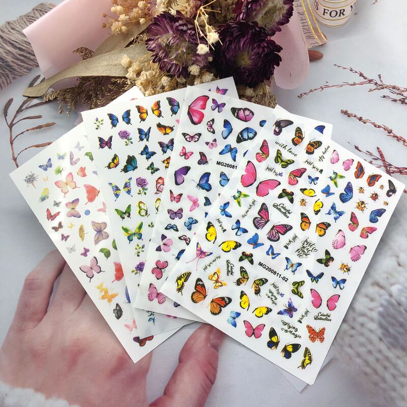 diy Japanese nail art stickers thin transparent adhesive nail art stickers colorful butterfly September new manufacturers direct supply