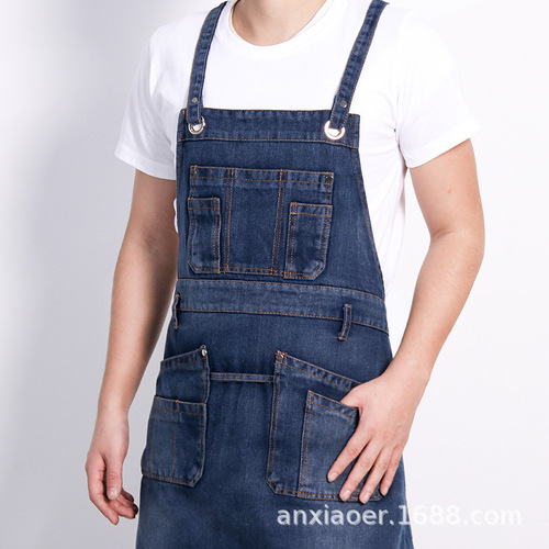 Kitchen apron work kitchen apron denim coffee milk tea shop barber men's and women's work clothes children's custom logo