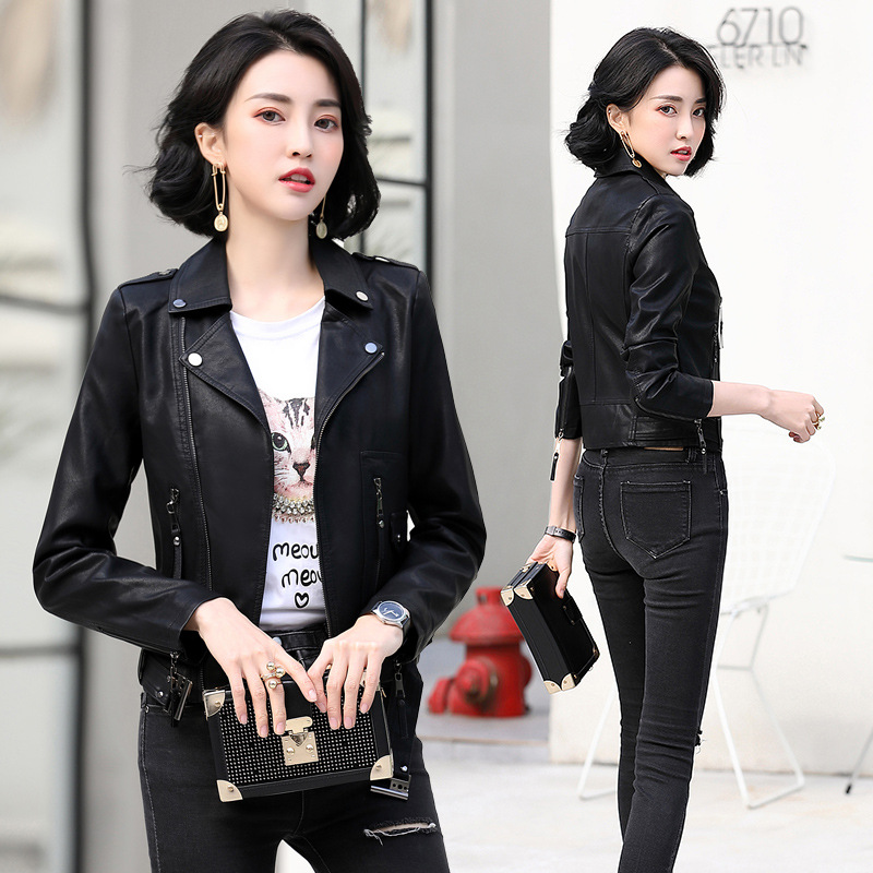 2020秋季新款时尚潮流pu皮衣女韩版休闲皮夹克女士机车皮外套批发|ru