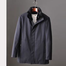 外贸2020秋冬季品牌男装剪标款藏青色皮草内胆水貂毛领休闲夹克
