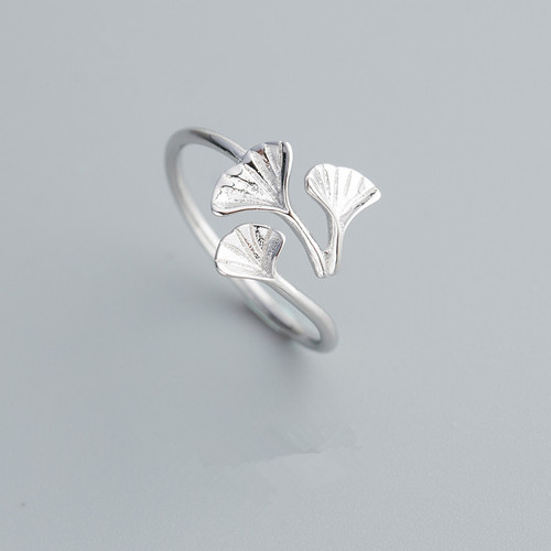 Ginkgo silver-plated ring for women Japanese and Korean literary and artistic fresh plain silver open student bestie index finger ring