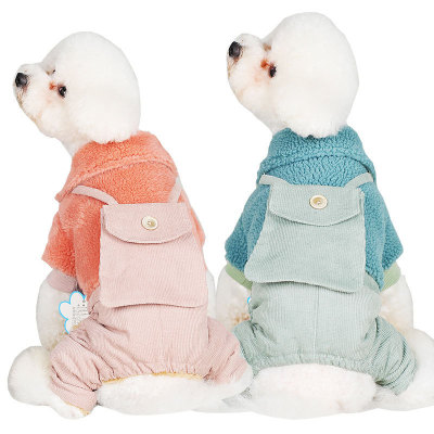 2020冬季新款宠物狗狗四脚衣服灯芯绒背包双层加厚加绒秋冬装