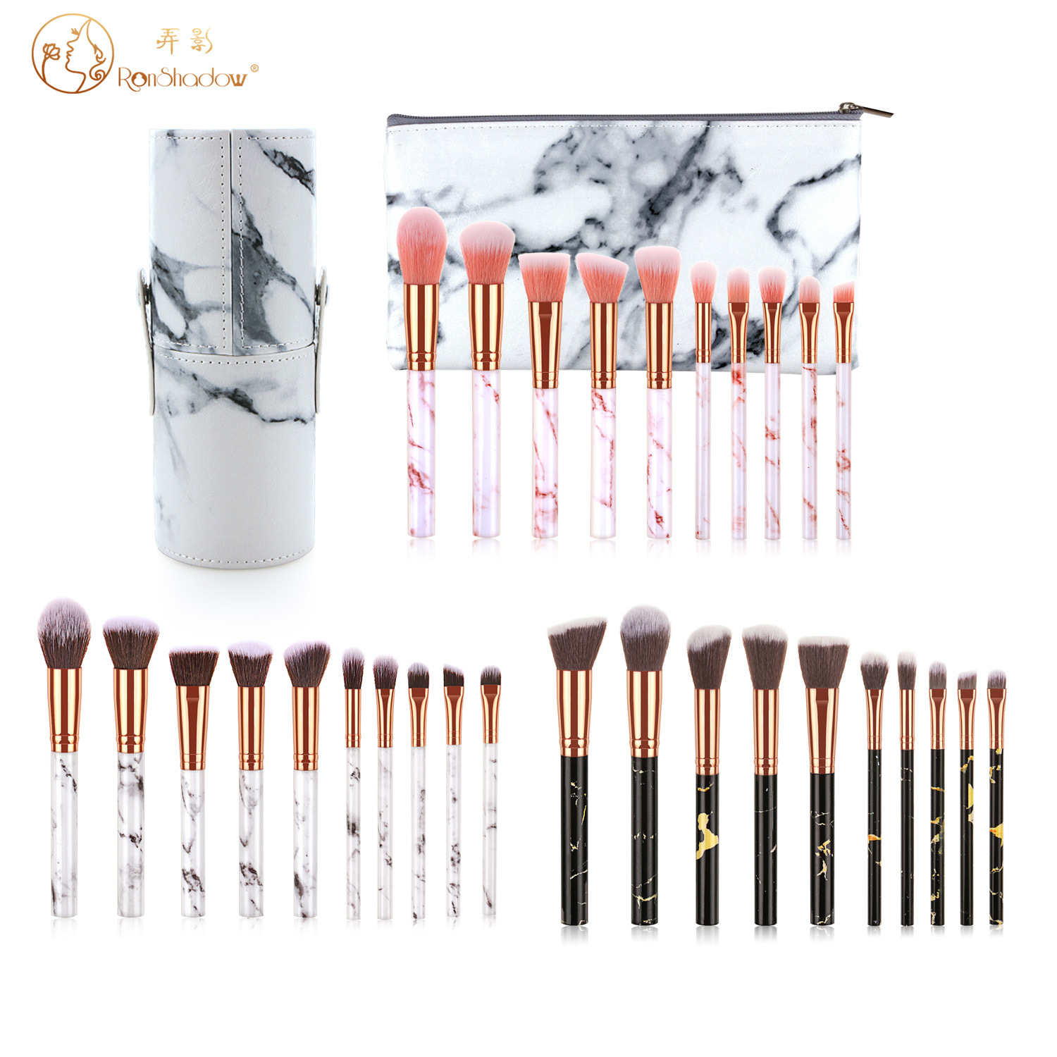 10 Unids pinceles de maquillaje cepillo de mármol Blush cepillo de sombra de ojos cepillo herramientas de belleza ronshadow sombra