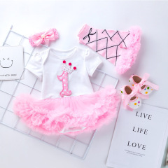 亞馬遜0-2歲女童嬰兒衣服短袖哈衣裙生日四件套wish ebay熱賣童裝