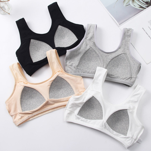 Student underwear female Korean version with breast pad thin one-piece cup pure cotton wide shoulder underwear for early high school students