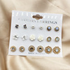 Fashionable earrings, set, accessory, European style, 9 pair, flowered