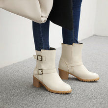 韓版靴子女秋冬短靴粗跟高跟防滑底女靴加絨棉鞋皮帶扣時尚馬丁靴
