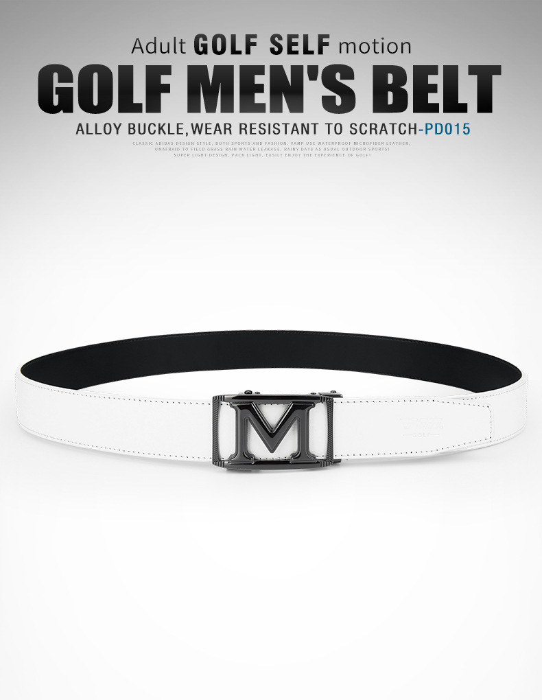 Thắt lưng golf nam da bò thật khóa hợp kim tự động — Dây da PD015 PGM đen bạc, PD015 PGM thắt lưng đỏ vàng, Dây da PD015 PGM trắng đen chi tiết 10