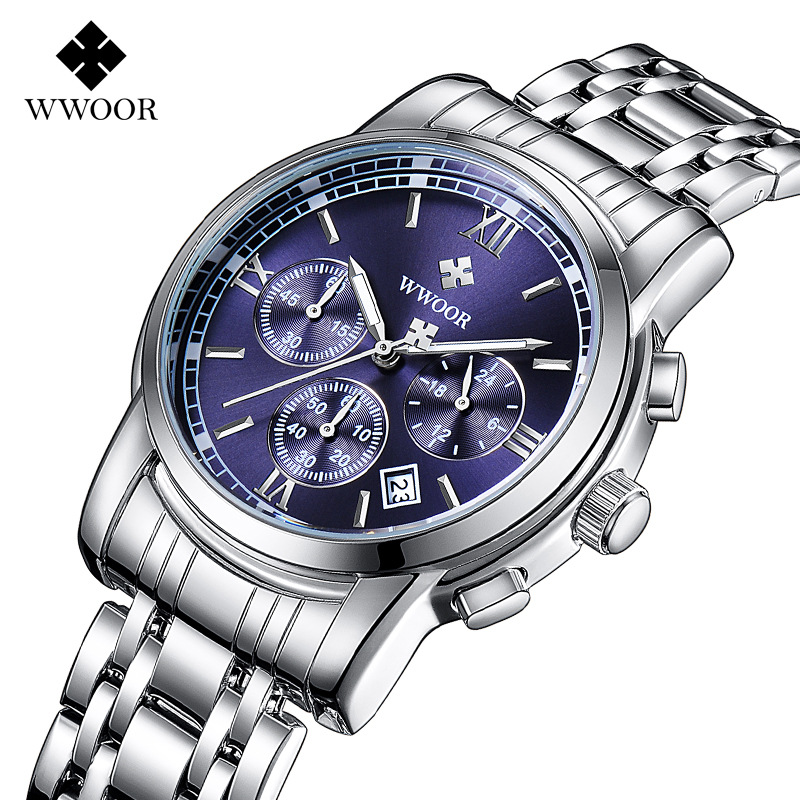 WWOOR Holding Love nuevos hombres de negocios 6-PIN reloj de cuarzo calendario impermeable reloj redondo cabeza casual Bowl Watch 8864