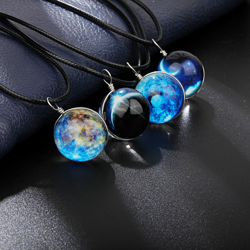 Simple Style Starry Sky Glass Leather rope Luminous Unisex Pendant Necklace 1 Piece