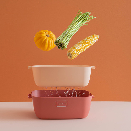 Nordic drain basket creative home kitchen double-layer multi-functional contrasting color thickened fruit basin storage basket vegetable basin