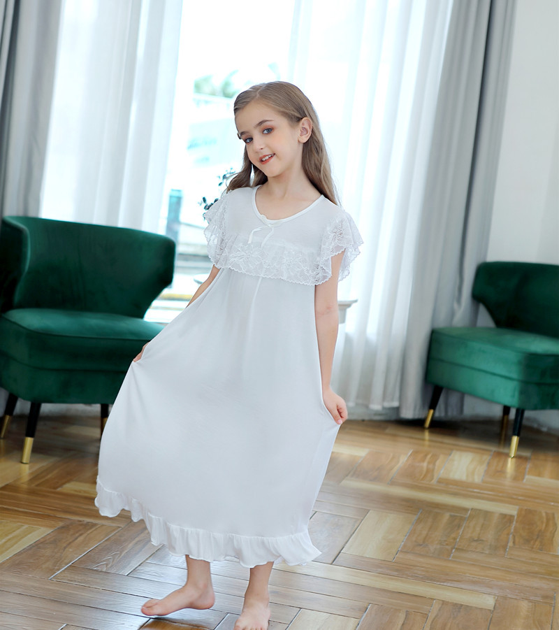 Girls' Summer Nightgown, Cotton Modal, Long Princess Pajamas, Home Wear
