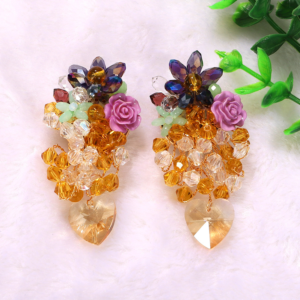 Creative Colorful Rice Stone Flower Inlaid Tropical Fruit Shape Earrings Wholesale Nihaojewerly display picture 5