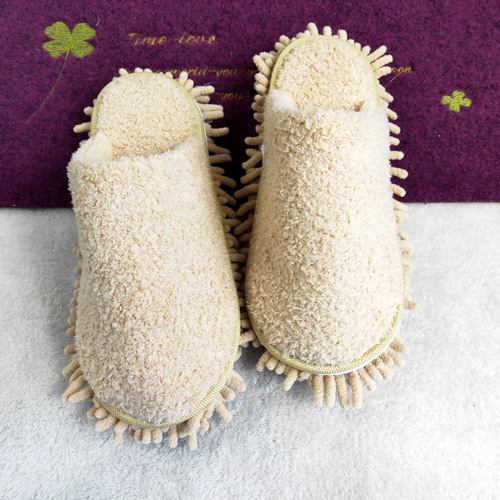 Cross-border Japanese and Korean simple series velvet thickened winter lazy floor mopping slippers detachable