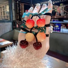 Instagram-famous cherry hair ties, rubber bands for women, high-elasticity decorative ribbons, Korean-style bow headbands, wholesale hair accessories