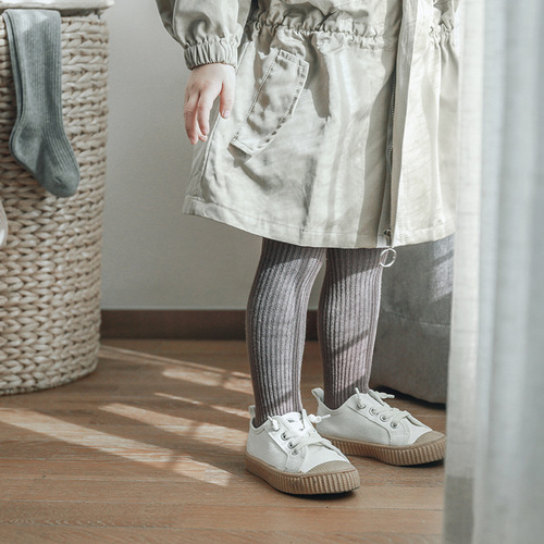 Children's pantyhose Baby double-needle pantyhose combed cotton anti-pilling hand-sewn autumn striped leggings