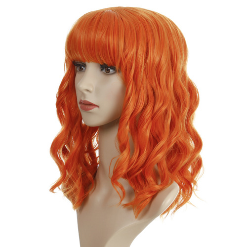 European and American colorful curly hair Wigs for Ladies photos shooting cosplay short curly hair with bangs synthetic fiber headgear wig