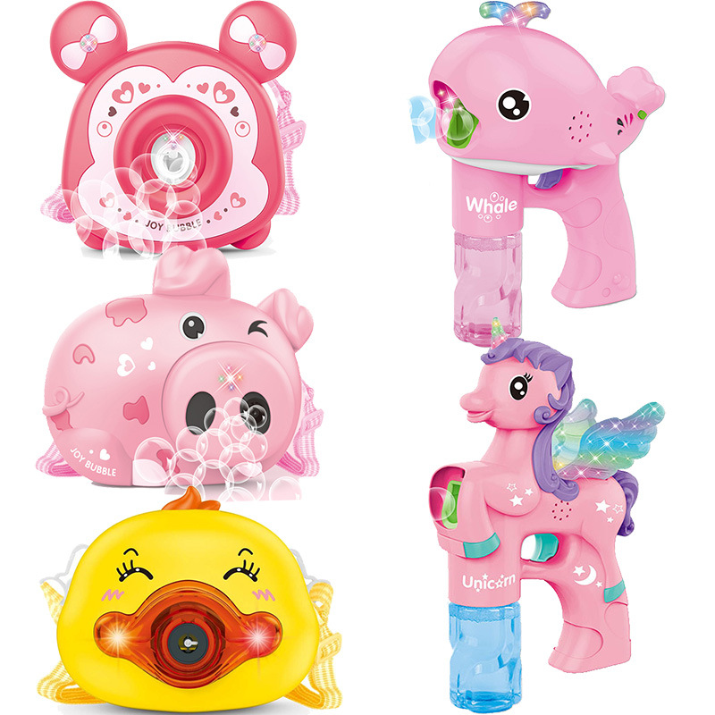 電動泡泡相機豬豬和米奇帶燈光音樂插卡包裝地灘采購批發兒童玩具