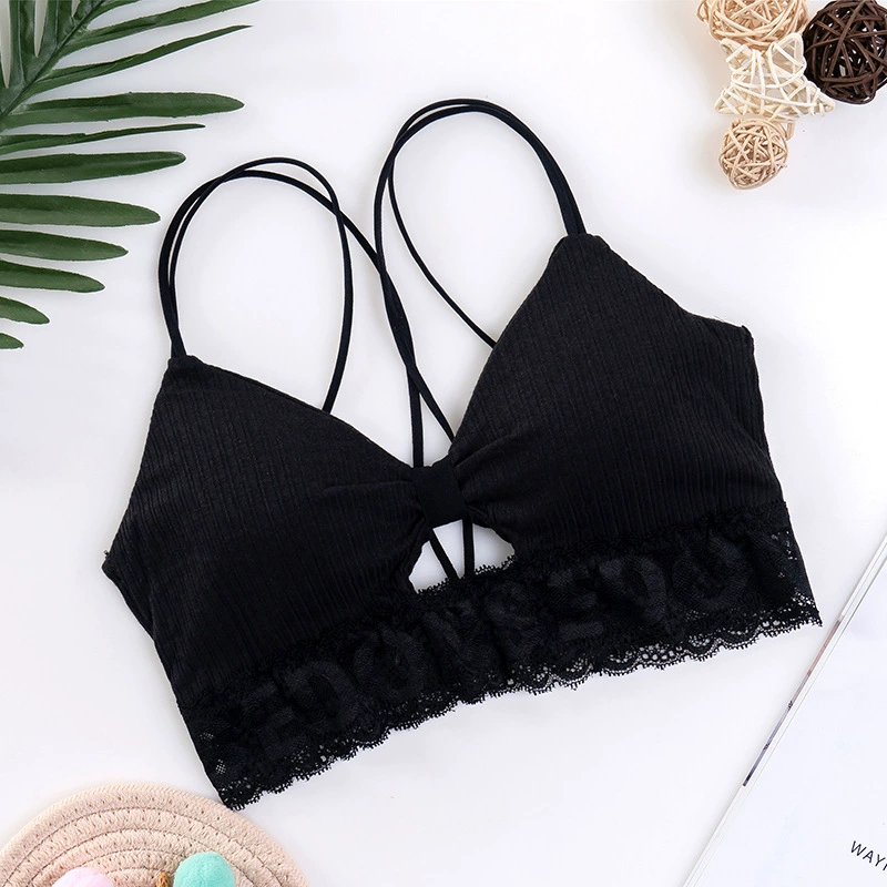 Lace Tube Top Bralette, Push-Up Wireless Bra Top, French-Style, One Size (Women)