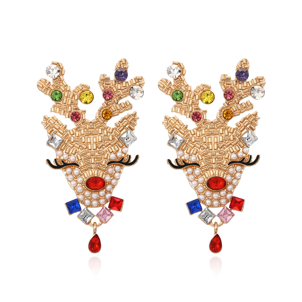 Cute Elk Imitation Pearl Alloy Rhinestone Christmas Women's Earrings 1 Pair display picture 1