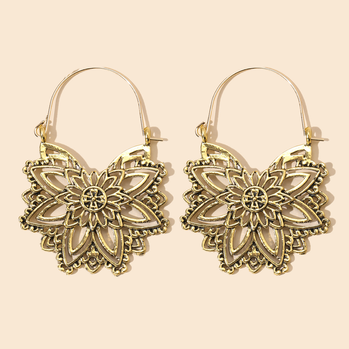 Bohemian Ethnic Carved Rotating Hollow Flowers Retro Earrings Wholesale Nihaojewerly display picture 29