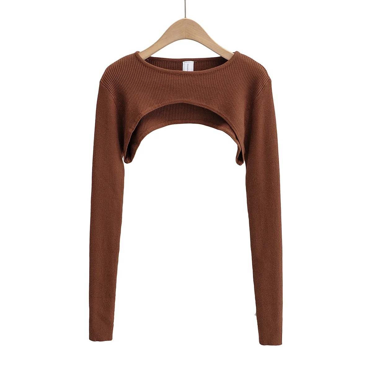 Solid Color Long-Sleeved Short Blouses NSAC49740