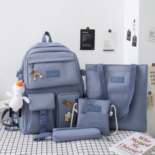 Демисезонный рюкзак, ранец, свежая сумка через плечо, комплект, в корейском стиле, для средней школы, 4 предмета