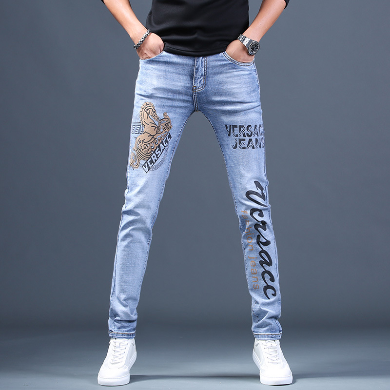 European station men's printed jeans men...